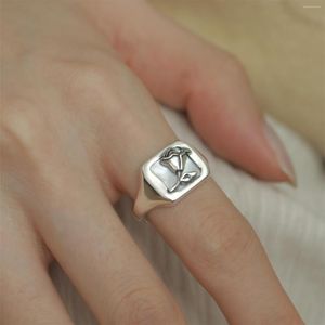 Cluster Rings PANJBJ Silver Color Rose Broad Ring For Women Girl Part Gift Flower Korean Fashion Jewelry Drop Wholesale