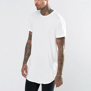 Men's T Shirts MISSKY Men Summer Shirt White Black Color Fashion Casual Loose Round Hem Elongated Solid T-shirt Male Clothes