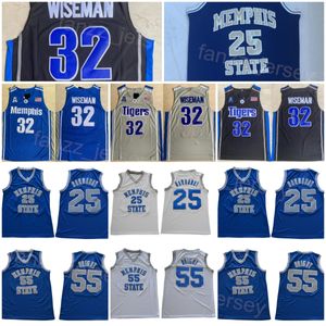 State Tigers College Basketball 25 Penny Hardaway Jersey 32 James Wiseman 55 William Wright University Embroidery And Sewing Black Blue White GreyTeam NCAA