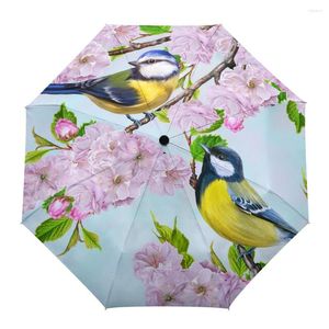 Umbrellas Animal Bird Flowers Leaves Branch Plant Custom Automatic For Women Male Windproof Folding Rain Umbrella Parasol