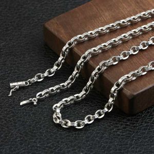 Chains Sterling Silver Vintage Six-character Mantra Round Link Necklace Men Thai 5mm Thick Personality Trendy MaleChains