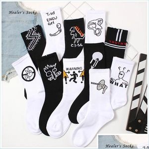 Schuhteile Accessoires Mode Graffiti Männer Frauen Socken Baumwolle Ins Harajuku Weiß Schwarz Sport Glücklich Weich Lustig Trend Streetwear Gi Dhip0