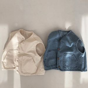 Weste Frühling Sommer Mode Denim Kinder Weste Einreiher Baby Mädchen Jungen Weste Für 1-8 Jahre 230329