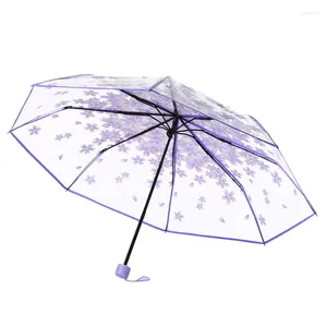 Umbrellas Umbrella Transparent Multicolor Clear Cherry Blossom Mushroom Apollo Sakura 3 Fold Creative Long-Handle