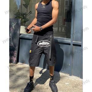 Herrshorts High Street Multi Pocket Printed Black Work Wear Shorts Men Summer Loose Crop Pants T230329