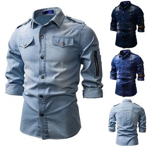 Camicie casual da uomo Camicia jeans denim da uomo Camicie a maniche lunghe autunno Casual Slim Retro Denim Top 230329