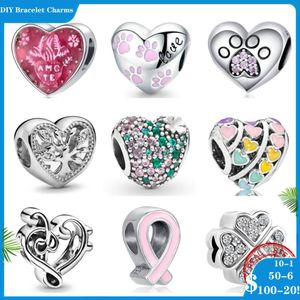 925 Siver Beads Charms för Pandora Charm -armband Designer för kvinnor Pink Flower Tree Paw Heart Zirconia