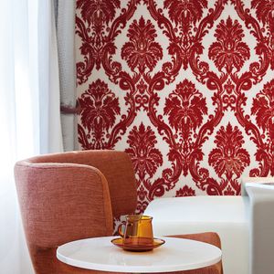 Light gold with red color flock wallpaper 3D three-dimensional Suede velvet thick luxury home docor wall covering