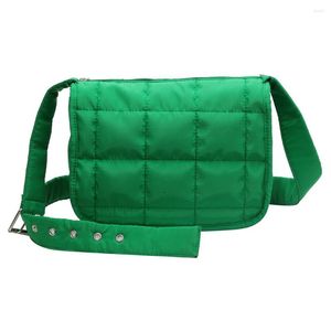 Kvällspåsar mode damer crossbody quiltad bomull axel tygpåse fast färg rombmönster justerbar rem för rese shopping