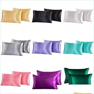 Pillow Case Silk Emation Satin Pillowcase 20X26 20X30 20X36 Inch Solid Color Er Summer Ice Bedding Supplier Drop Delivery Home Garde Dh2Jn