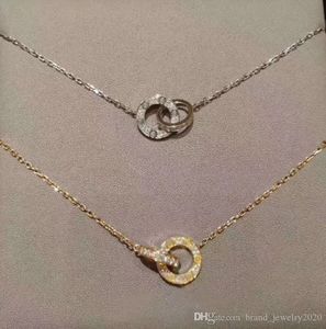 Collana con ciondolo a vite di design di lusso Collana da donna con gioielli in acciaio inossidabile Doppio anello con diamanti ottagonali Regalo per coppie d'amore