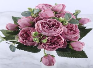 30 cm de rosa rosa seda peony flores artificiales Bouquet 5 Big Head y 4 Bud Behic Fake Flowers For Home Wedding Decoration Indoor7517344