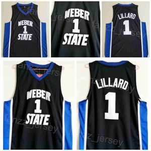 Weber State College Damian Lillard Jerseys 0 Men Basketball University Shirt All Stitched Team Color Nero Per gli appassionati di sport Traspirante Puro cotone cucito in vendita NCAA