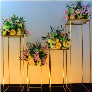 Other Event Party Supplies 4pcs Shiny Gold Iron Plinths Pillar Cake Holder Metal Frame Backdrops Wedding Centerpiece Flower Stand Home Crafts Rack Decor 230329