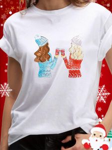 T-shirt da donna T-shirt natalizia Elk per top stile donna Stampa 2023 Camicia da neve Camicette unisex personalizzate