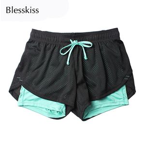 Running Shorts BlessKiss Yoga Shorts Women's Fitness Spandex Neon Stretch Summer Running Woach Women's Gym Sports Shorts 230329