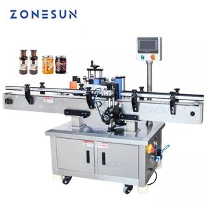 Zonesun Otomatik İçecek Yuvarlak Şişeler Şişe Etiketleme Makinesi Yapıştırıcı Etiket Sticker Aplikatör