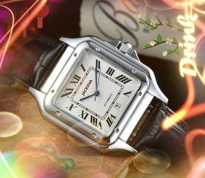 Crime Premium Men Square Roman Tank Watches 40mm Auto Date Quartz Movement Man Time Clock Watch äkta läderband Kalender All Crime Scanning Tick Wristwatch