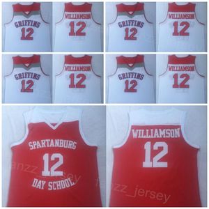 Spartanburg Day Basketball 12 Zion Williamson Jersey High School College University Shirt Alle genähten Teamfarben Rot Weiß Für Sportfans Atmungsaktiv Herren NCAA