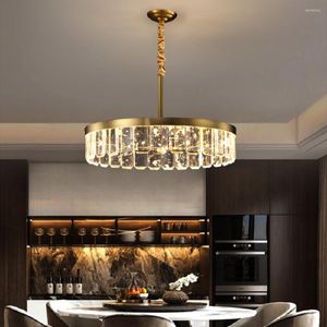 Candeliers lideram a lâmpada pendente de luxo da sala de estar moderna redonda de cristal cozinha da casa de decoração da casa