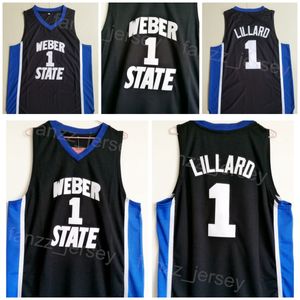 Weber State College Damian Lillard Jersey 0 Men Basketball University 셔츠 모든 스티치 팀 컬러 스포츠 팬을위한 검은 색 흑인 통기 가능한 순수 면봉 NCAA