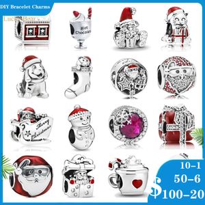 925 siver beads charms for pandora charm bracelets designer for women Santa Claus Snowman Socks Gifts Snowflake DIY fine