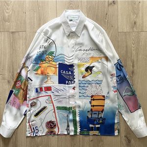 Långärmad skjorta med orange tryck Herr Damer Hawaii Beach Silk Shirts