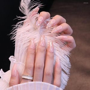 Falska naglar Fake Full Cover Nail Tips Pink Pointed Toe Long Style Artificial Löstbar spara tid med Jelly Gel/Glue MH88