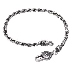 Link Bracelets Sterling Silver Chinese Style Vintage Bracelet For Men Personality Rope Om Mani Padme Hum Jin Gangchu Chain