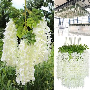 Kwiaty dekoracyjne wisteria winorośl sztuczny sznurek 110 cm wiszący girlandy jedwabny jedwabne rośliny fałszywe rośliny dekoracje domowe ślub