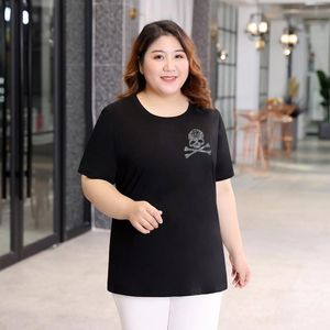 Camisa plus size verão verão solto manga curta para mulheres punk personalidade casual diamantes coloros crânio padronizar tops femininos