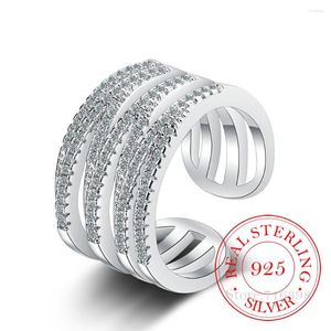 Cluster-Ringe 925 Sterling Silber Multi-Layer-Kristall-Finger-Ring-koreanische hohle Linie Kubik für Frauen-Mann-Partei-Schmucksachen Bijoux / fdafd