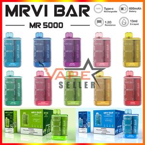 오리지널 MRVI BAR 5000 퍼프 회전 가능한 vape e 담배 장치는 충전식 600mAh 배터리 13ml 포드 맛 ELFBAR ELFWORLD 키트를 갖춘 vape e 담배 장치