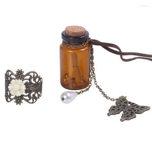 Pendant Necklaces Pendants Sweater Chain Retro Cork Wishing Bottle Carved Long Leather Cord Vintage Butterfly Flower Necklace