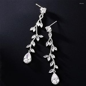 Серьги с серьгами huitan Leaf Design Hanging for Women Обручание свадебные романтические свадебные аксессуары блестящие кубические украшения циркония