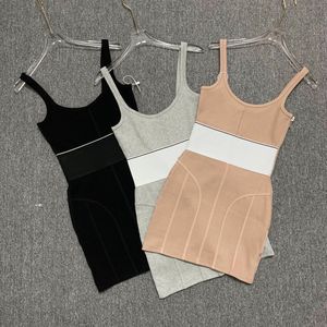 Kadın Tank Top Moda Tasarımcı Kayış Tank Top Elbise Fermuarı Sarma Kalça Mektubu Açık Arka Dişli Etek Kısa Etek