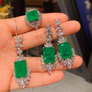 Vintage Lab Emerald Elmas Takı Seti 14K Altın Nişan Düğün Yüzük Küpeler Kadınlar için Küpe Keep Hediye