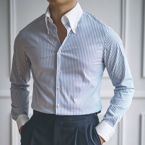 Camicie casual da uomo Camicia a righe casual Abito camicia retrò Camisa Masculina Camicia a righe a maniche lunghe da uomo stile britannico a colori contrastanti sociali 230329