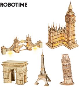 3D Puzzles Robotime Rolife DIY 3D Tower Bridge Big Ben Famous Architecture Wooden Jigsaw Game Easy Assembly Children's Toy Gifts 230329