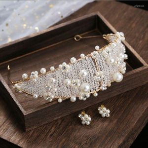 Headpieces Hair Band Wedding Accessories For Women Girls Headband Ornaments Headpiece Pearls Crown Jewelry With Earrings