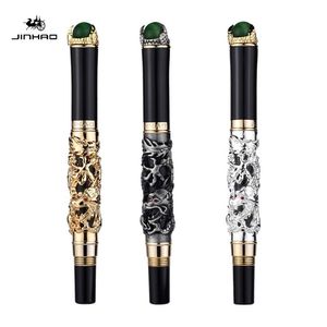 Penna Jinhao di lusso di alta qualità in oro nero e argento con drago in rilievo, penna a sfera per scrivere fluentemente materiale scolastico per ufficio