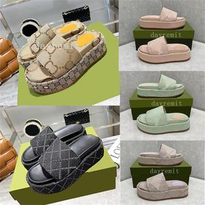 Designer Women Slippers Platform Sandals Wedge Canvas Sandal Letter Embroidered Slides Fashion Thick Bottom Slippers With Box