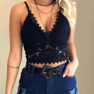 Canottiere da donna Camis 2021 Fashion Mesh Lace Women Crop Tops Vest Push Up Bralet Corsetto da donna Reggiseno bustier Sexy scollo a V Canotta Plus Size Canotta P230328