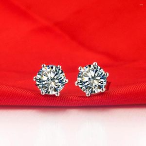 Stud Earrings 0.5CT/Pieces Solid 14K White Gold AU585 Moissanite D Color VVS1 Certified Test Teal Women Wedding EAR Jewelry