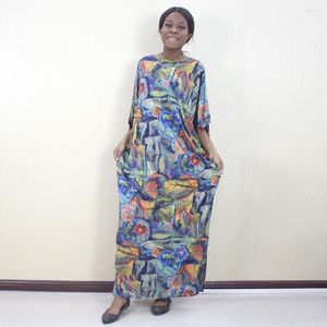 Ethnische Kleidung 2023 Mode Ölgemälde Muster Gedruckt Goldstempel Oansatz Fledermausärmel Langes Kleid Frauen Elegante Kleider