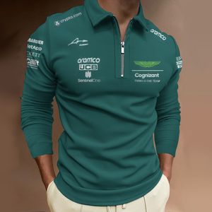 Polo da uomo Aston Martin Team Green a maniche lunghe POLO spagnolo R abbigliamento con risvolto di grandi dimensioni 230328