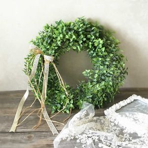 Decorative Flowers Wreaths Artificial Green Leaves 40 Cm Front Door Shell Grass Boxwood For Wall Window Party Decor Grasses Art Plant P230310