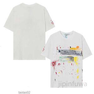 女性Tシャツ2023 LANVINSデザイナーメンズコットンティーカラーインクスプラッシュ手描きの落書きスポーツカジュアル半袖TシャツAY4A927AGLNP