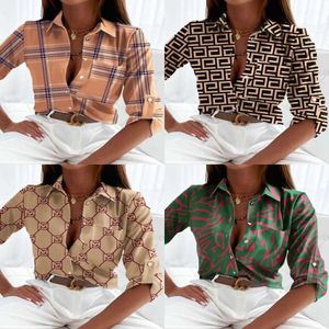 2023 grossistkvinnor designer t skjortor för kvinna t-shirts blommig blus tryckning lapel hals långärmad ny casual damkvalitet topp tröjor s-xxl