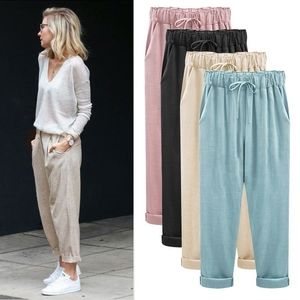 Calças femininas Capris Zogaa Calças casuais femininas Primavera Summer Summer Loose Cotton Linen Pants Women Wide Leg Pants 2303329